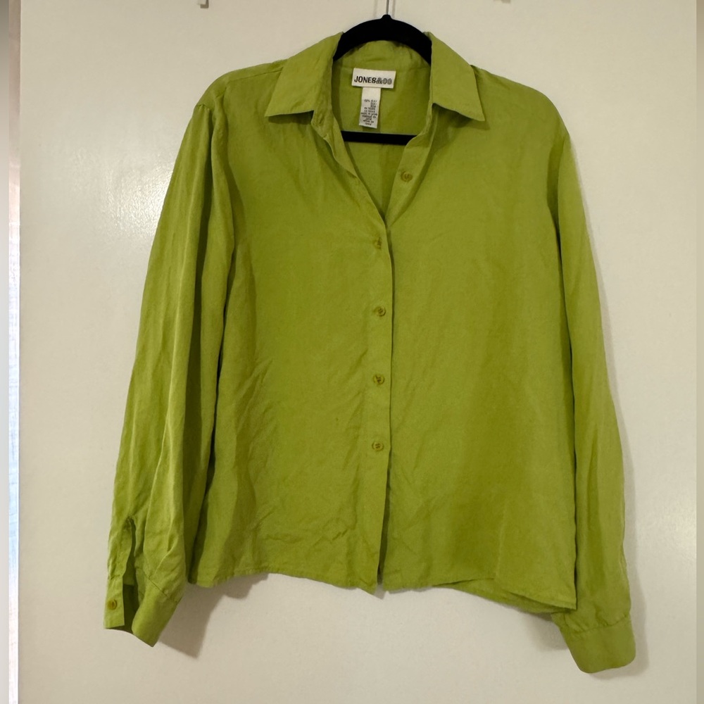 100% Silk Lime Green Button Up